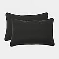 Pillow Perfect Fresco Solid Indoor/Outdoor Lumbar Pillow Plush Fill, Weather and Fade Resistant, Lumbar - 11.5" x 18.5",, Black, 2 Count