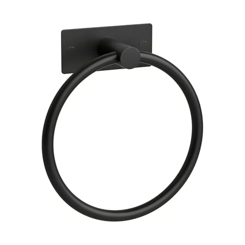 Ibergrif M34455B Toalleros Adhesivo, Dos métodos de instalación (Adhesivo y Perforación), Toallero de Anilla Baño Sin Taladro, Acero Inoxidable, Negro