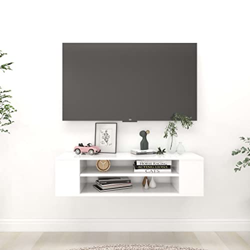 Meuble TV mural flottant blanc moderne en bois d'ingénierie suspendu 100cm
