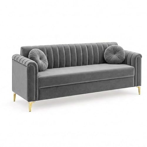Image of FURNY Dorino 3 Seater Fabric Sofa Set (Light Grey) Premium Velvet Finish Durable & Comfortable Ideal for Living Room