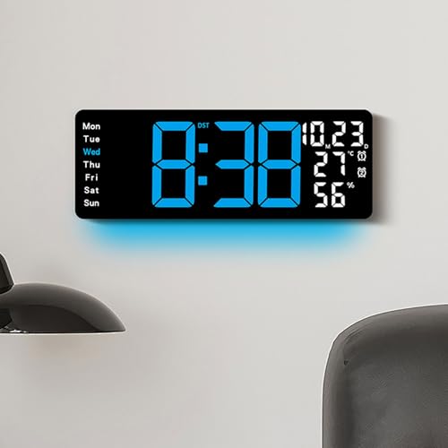 Horloge murale LED grand format numérique date température télécommande