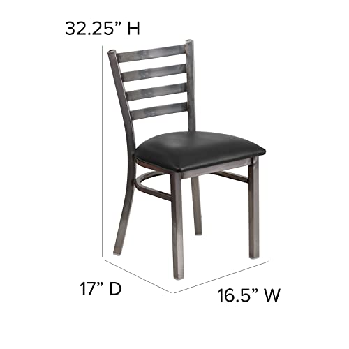 Image of Flash Furniture HERCULES Series Clear Coated Ladder Back Metal Restaurant Chair - Black Vinyl Seat