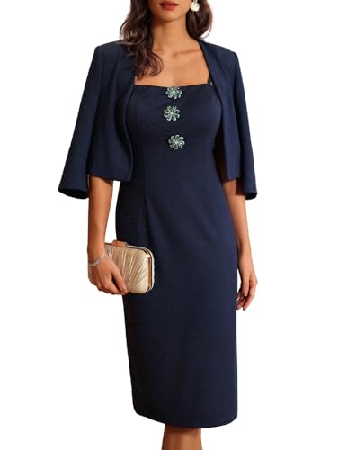 GRACE KARIN Women's Formal Dresses Office Business Work 2 Piece Outfits Midi Bodycon Dress with 3/4 Sleeve Jacket Suit Sets