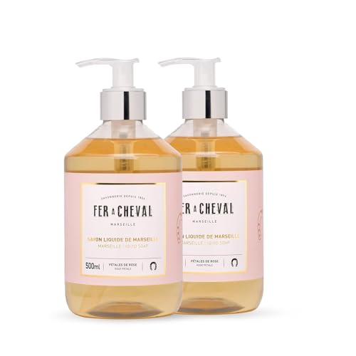 ✅ 10 Best Dishwashing Liquid for Sensitive Hands 6 Fer à Cheval Marseille Liquid Soap Rose Petal - Hydrating Hand Soap with Argan & Coconut Oil, No SLS/Parabens, 2-Pack, 500ml/16.9 f oz