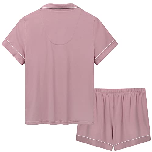 Joyaria Button Down Pajamas Set For Women Jersey Knit Pjs/Sleep Set/Lounge Set/Pj Set(Dark Pink, Xxl) #TOP1