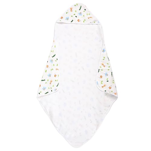 Image of Kuber Industries Soft & Absorbant Cotton Hooded Towels for New Born Baby | Wrapping Bath Towel for 0-12 Months | 83x83 cm | Animal Print-White