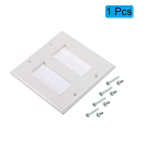 PATIKIL Brush Wall Plate Decoration Wall Panel Cable Pass Through Double Gang 114mmx114mm White for Low-Voltage Cables - Image 3
