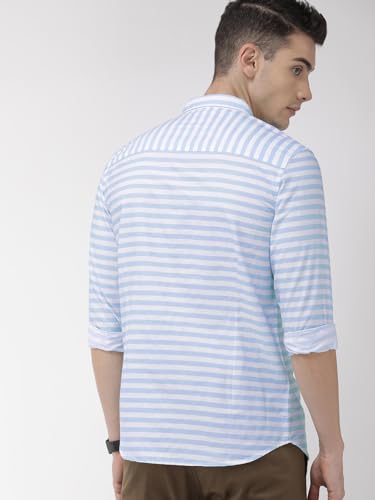 Image of IndoPrimo Men's Cotton Shirt with Spread Collar Neck Line Striped Pattern Full Sleeves Regular Fit Western Style and Standard Length