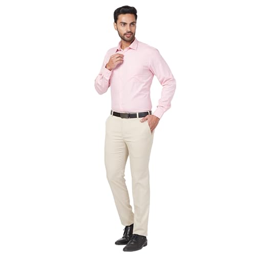 Image of Raymond Men's Mid Rise Slim Fit Structure Pattern Polyester Blend Pleated Formal Trouser