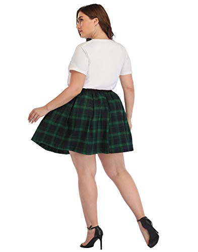 Hde Plus Size Skirt Plaid Mini Skater Skirts Pleated School Girl Green And Black Plaid - 18-20 #TOP4