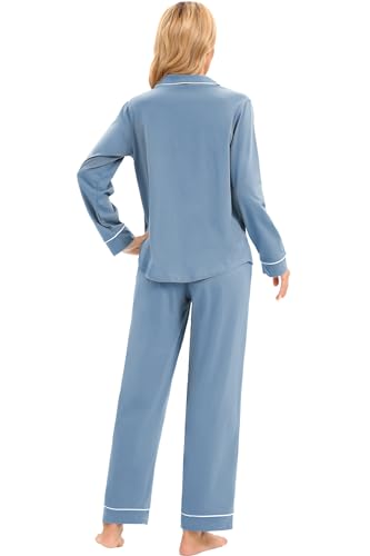 Image of LUBOT 100% Cotton Pajamas for Women Pajama Set Soft 2 Piece Sleepwear PJ Set Long Sleeve Button Knit Cozy Loungewear XS-XXL