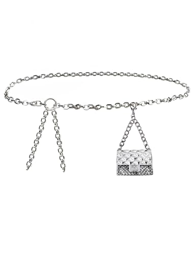 BEMYLV Silver Purse Belt Fashion Fanny Pack for Women Waist Purse Mini Chain Belt Bag for Dresses Jeans