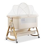 ベビーベッド 5in1 添い寝 折りたたみ 高さ6段調節可能 新生児ベッド 乳児用ベッド 揺りかご 蚊帳 通気性 キャスタ付き 持ち運び 洗濯可能 赤ちゃん 収納便利 新生児 0ヶ月-36ヶ月 出産祝い プレゼント 日本語取扱説明書付き ベージュ