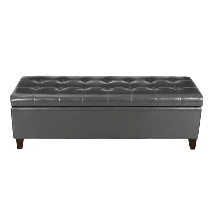 Image of LEGACY OF COMFORT Nysir 2 Seater Sofa Upholstered Ottoman Bench with Storage, for Living Room, Bedroom, Entryway (Dark Grey Leather)