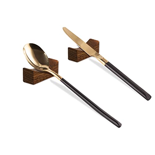 5PCS Wooden Chopstick Rests and Holders for Home Restaurant Party, Natural Premium Chopsticks Holders, Spoon Fork Knife Stand Rack Set - Thumbnail 2
