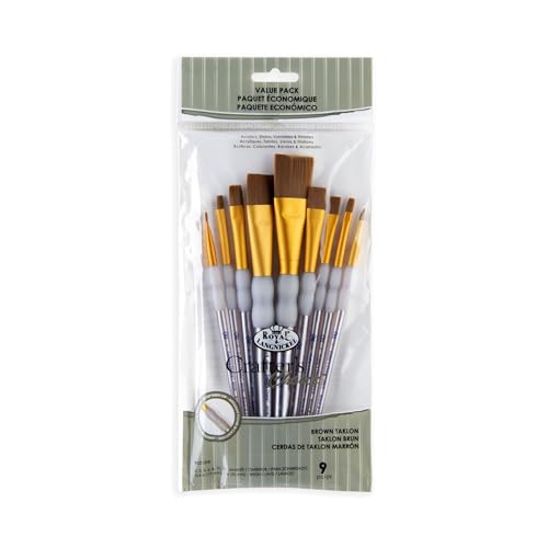 Royal and Langnickel RCC 310 Crafter's Choice Flat Taklon Variety Brush Set - Brown (Pack of 9)