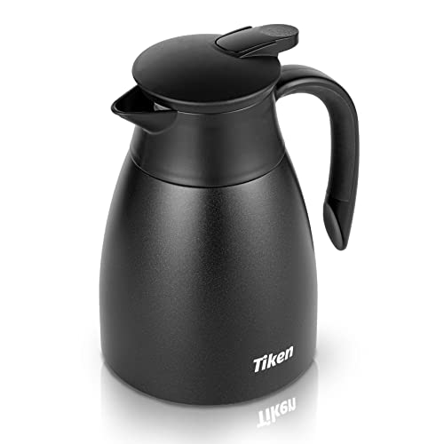 Tiken 1L Thermal Coffee Carafe Jug, Stainless Steel Insulated Vacuum Coffee Pot Flask for Tea Hot and Cold Drinks