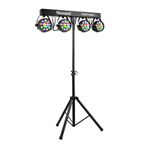 BeamZ Partybar3 Sistema de Luces DJ Controlado por Música o autónomo, DMX, 4 PARs RGB con Magic Balls - Accesorio de discoteca (Proyector láser para discoteca LED, RGB, 8 canales). Soporte Luces Disco