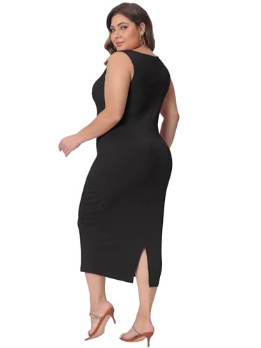Agnes Orinda Plus Size Dress for Women Summer Sleeveless Square Neck Bodycon Cocktail Sundress Sexy Midi Tank Dress3
