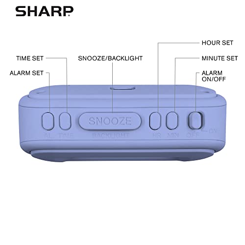 Image of Sharp Digital Alarm Clock - Tactile Case with Soft Rubberized Finish - Battery Operated - Blue Backlight on Demand - Ascending Alarm - Easy to Use - Lavender