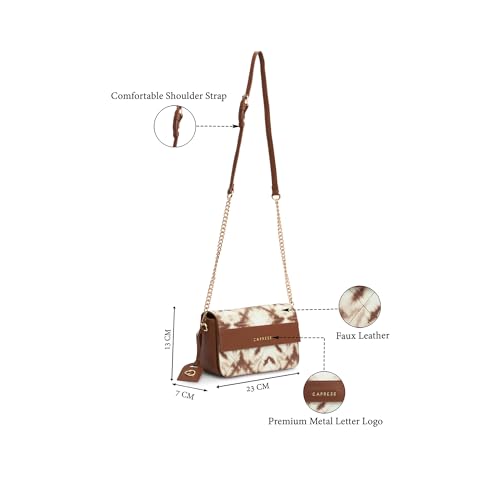 Image of Caprese Shibori Medium Sling Bag for Women with Adjustable & Detachable Strap | Printed Faux Leather Shoulder Bag with Multi-Compartments | Zipper & Magnetic Button | Detachable Charm