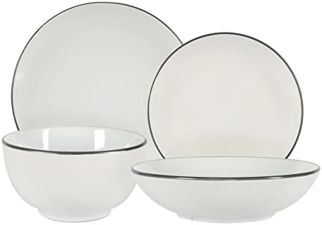 Nicola Spring 24 Piece Stoneware Dinner Set - Heavy Duty, Smooth Finish, Dinnerware - White/Grey