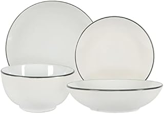 Nicola Spring 24 Piece Stoneware Dinner Set - Heavy Duty, Smooth Finish, Dinnerware - White/Grey