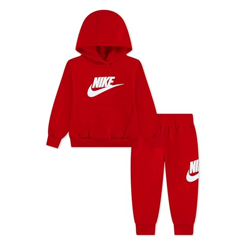 Image of Nike Kids' Sportswear Club Fleece Pullover Hoodie and Joggers 2-Piece Outfit Set (Large Swoosh Logo)