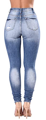 Women's High Waisted Butt Lift Stretch Ripped Skinny Jeans Juniors Girls Distressed Denim Pants (Light Blue, Us 12) #TOP1