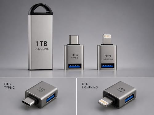 Image of 1 TB Pen Drive with OTG Type-C and Lightning ipaid /iPhone Adapters, | High Speed Read & Write Pen Drive, Magnetic, X-Ray & Temperature Resistant, Compatible with Windows