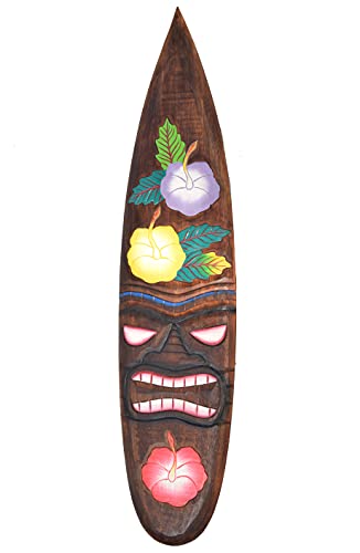 Tabla de surf de 100 cm con diseño de Tiki y flores, decoración para colgar