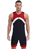 JEATHA Herren Badeanzug Einteiler Schwimmanzug mit Bein Männer UV Wassersport Surfanzug Shorty Badebekleidung Beachwear Swimwear mit Reißverschluss Rot M