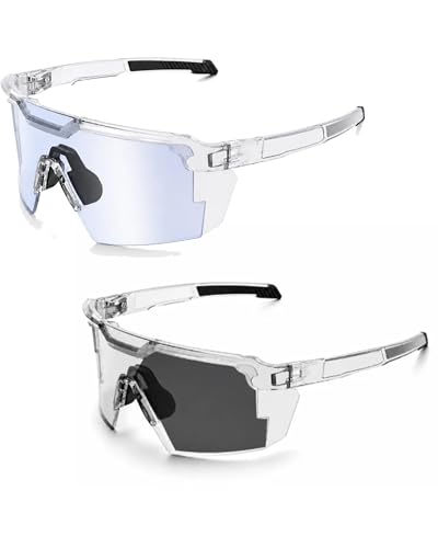 UV400 Photochromic Polarized Safety Glasses - Impact Resistant Outdoor Sports Eyewear with Transition Lenses - Anti-Glare Protective Work Sunglasses for Cycling Driving & Fishing (2 Pcs)