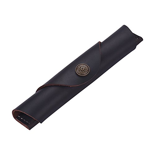 Vintage Handmade Leather Single Pen Case Holder Cowhide Fountain Pen Sleeve Roll Wrap Pen Pouch (Deep Brown Leather)