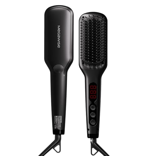 MEGAWISE Pro Ceramic Ionic Hair Straightener Brush for Home Salon