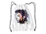 ICONS MERCH Sidney Maurer Rucksack, Motiv: Prince Sänger, mit Kordelzug, für Schule, Fitnessstudio, Sport, Reisen, Strand, leicht, mit Autogramm, Weiß, weiß