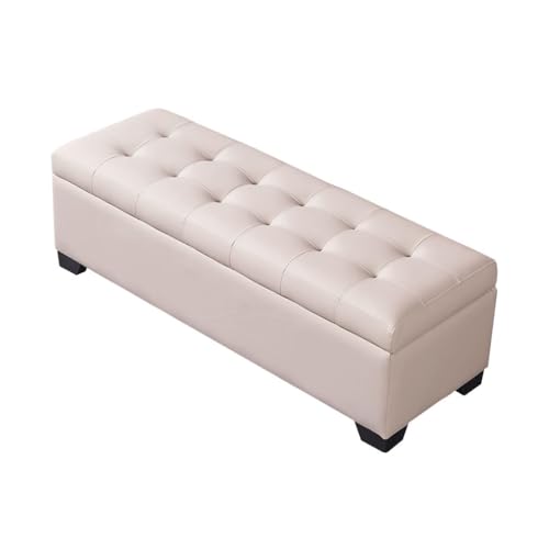 Banco de almacenamiento moderno para entrada, tapizado de piel sintética, otomano, para dormitorio, sofá largo, almacenamiento de zapatos para dormitorio y sala de estar (beige, 60 cm)