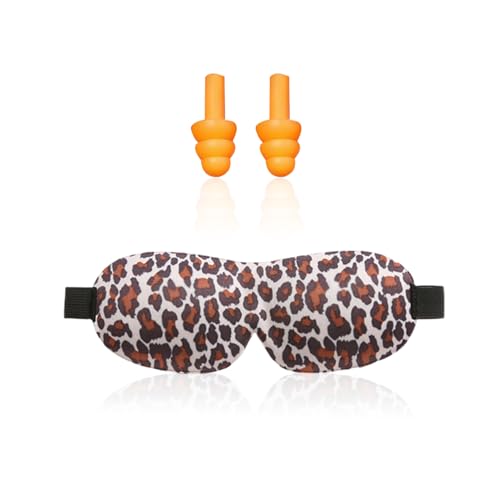 1 antifaz para dormir, 1 par de tapones para los oídos para dormir, antifaz para dormir con estampado de leopardo, antifaz con banda elástica, antifaz opaco, accesorios para dormir