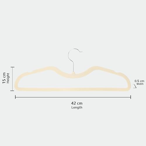Image of Amazon Basics Velvet Hangers - Cream Color with Notches, Lightweight Plastic Frame, Soft Touch Coating, 2.5 kg Capacity, Pack of 50 (Size: 42L x 15H x 0.5W cm)