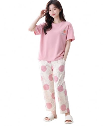 Image of Women Printed T-Shirt and Track Pant Set | Cotton Co-Ord Night Suit for Women | Lounge Wear, Sleepwear, Gym Wear | Half Sleeve Top & Elastic Waist Joggers | Stylish