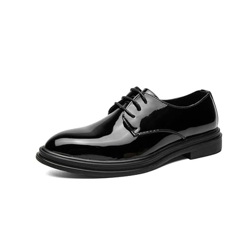 Men's Oxfords Casual Dress Shoes Shiny Flat Patent Leather Lace Up Shoes for Men Business Work Shoes
