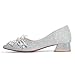 Women's Rhinestone Fashion Pointed Toe Pearl Diamond Low Heel Dress Wedding Work Business Dance Pumps 2Silver Size 7
