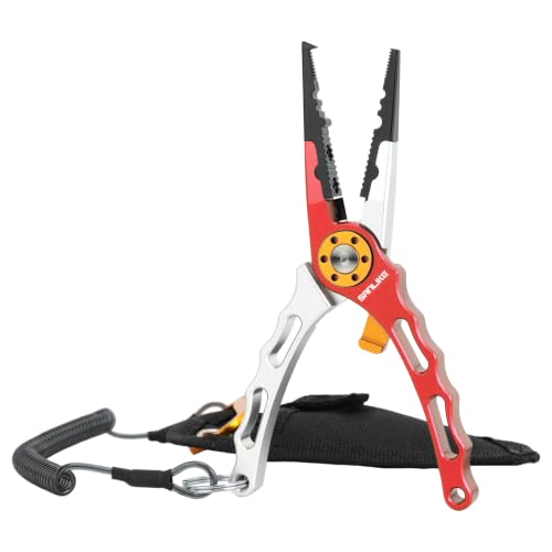 SANLIKE Aluminum Fishing Pliers Hook Remover Tungsten Carbide Braid Cutters (Red+Sliver)