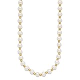 Jewelry Affairs Collar de perlas cultivadas de oro amarillo real de 14 quilates de 6 a 7 mm, color blanco casi redondo