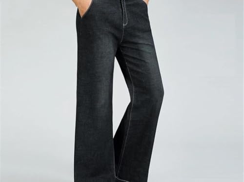 Men Wide Leg Straight Jeans Loose Fit Flared Denim Pants High Waist Stretch Casual Trousers4