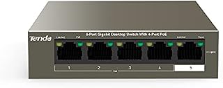 Tenda 5-Port Gigabit PoE Switch, Network Switch with 4 PoE Port Up to 63W, 30W for Each Port, Desktop, Wall Mount, Metal Case, Plug&Play, Ideal for IP Surveillance and Access Point(TEG1105P-4-63W)