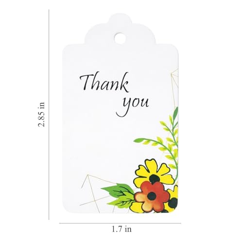 Image of CVANU Floral Thank You Gift Tags (Set of 150), Elegant Flower Design (D14) Hanging Tags with Gold String for Wedding Return Gifts & Small Business Packaging (2.85 x 1.7 Inch)