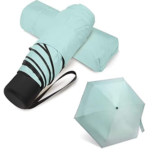 Mini Travel Umbrella Lightweight Small Compact Women Umbrellas for Sun Rain Mint Green Cover