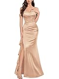 Miusol Women's Sexy Off Shoulder Sequin Lace Wedding Bridesmaid Party Long Dress (Medium, Champagne)