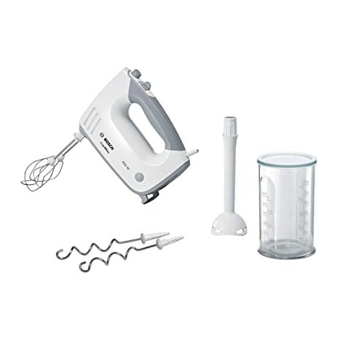 Bosch Handrührer ErgoMixx MFQ36440, 2 Rührbesen, 2 Edelstahl-Knethaken, Pürierstab, Becher, spülmaschinengeeignet, 5 Stufen plus Turbostufe, 450 W, weiß Cover